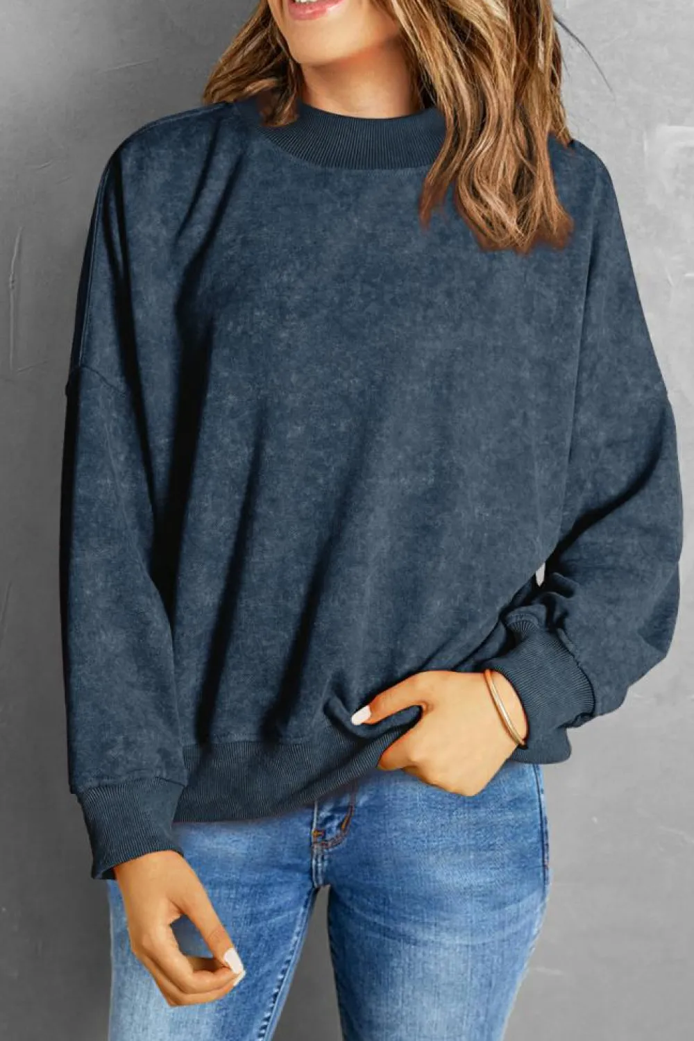Outlet Dear-Lover Drop Shoulder Crew Neck Pullover Sweatshirt Sky Blue