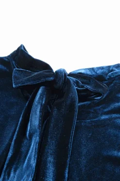 Online Dear-Lover Fiery Mock Neck Puff Sleeve Velvet Blouse Sky Blue