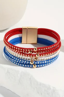 Best Dear-Lover Flag Day Magnetic Buckle Studded Multi Layer Bracelet Sky Blue