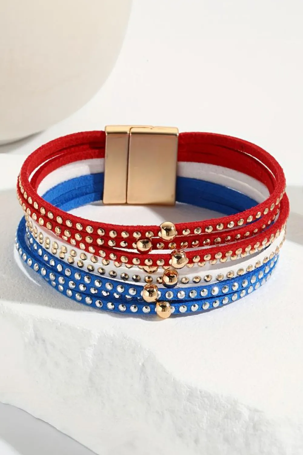 Best Dear-Lover Flag Day Magnetic Buckle Studded Multi Layer Bracelet Sky Blue