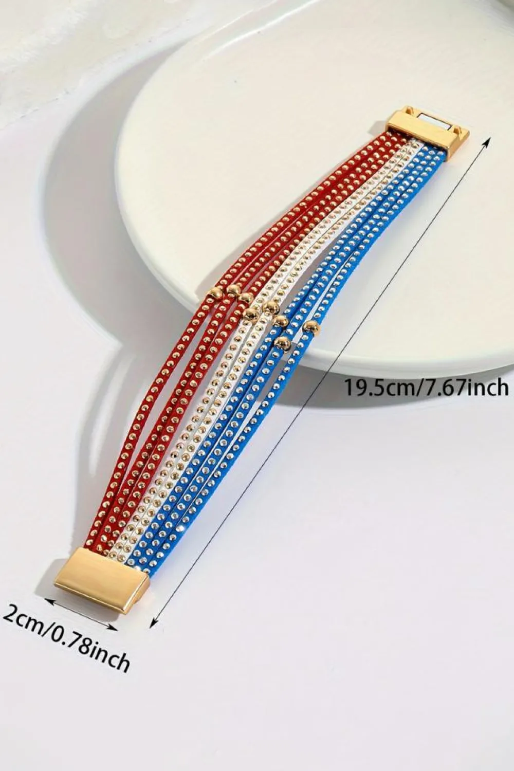 Best Dear-Lover Flag Day Magnetic Buckle Studded Multi Layer Bracelet Sky Blue