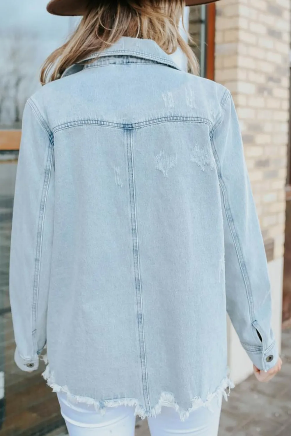 Outlet Dear-Lover Flap Pocket Buttoned Raw Hem Denim Jacket Sky Blue