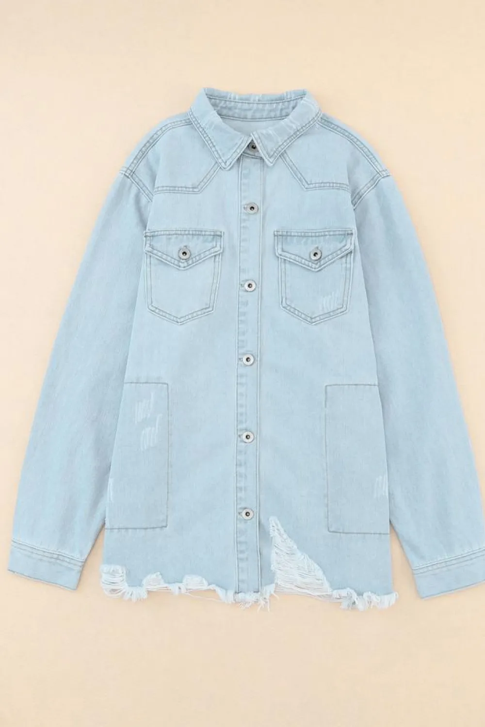 Outlet Dear-Lover Flap Pocket Buttoned Raw Hem Denim Jacket Sky Blue