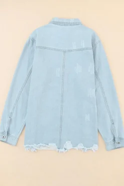 Outlet Dear-Lover Flap Pocket Buttoned Raw Hem Denim Jacket Sky Blue