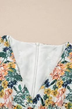 Sale Dear-Lover Floral 3/4 Sleeve V Neck High Waist Ruffled Dress Sky Blue
