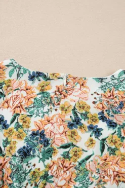Sale Dear-Lover Floral 3/4 Sleeve V Neck High Waist Ruffled Dress Sky Blue