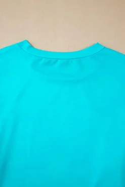 Outlet Dear-Lover Floral Color Block Long Sleeve Loose Top Sky Blue