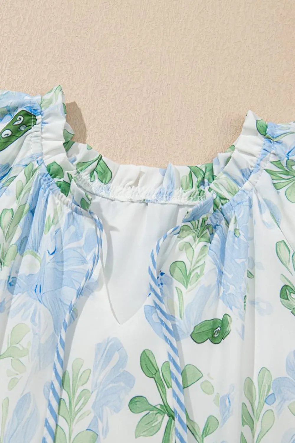 Sale Dear-Lover Floral Contrast Edge Layered Short Sleeve Mini Dress Sky Blue