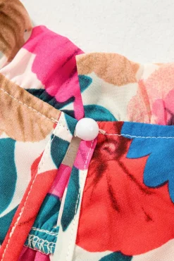 Online Dear-Lover Floral Mock Neck Striped Flutter Sleeve Blouse Sky Blue