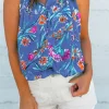 Hot Dear-Lover Floral Print Buttoned Neckline Tank Top Sky Blue