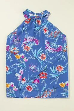Hot Dear-Lover Floral Print Buttoned Neckline Tank Top Sky Blue