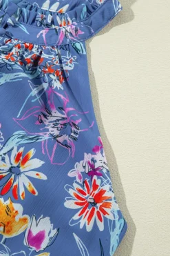 Hot Dear-Lover Floral Print Buttoned Neckline Tank Top Sky Blue