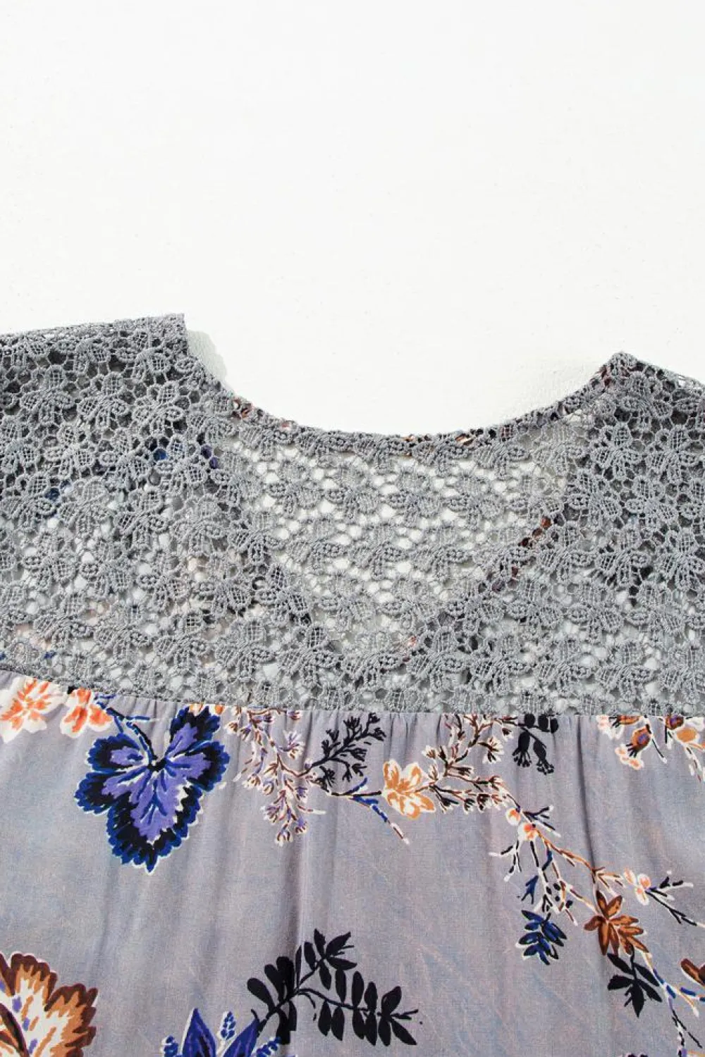 Best Dear-Lover Floral Print Lace Patchwork Knot Front V Neck Blouse Sky Blue