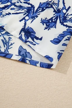 Hot Dear-Lover Floral Print Notched Neck Elegant Blouse Sky Blue