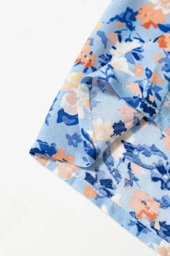 Hot Dear-Lover Floral Print Ruffled Ruched Maxi Dress Sky Blue