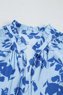Hot Dear-Lover Floral Print Tiered Frilled Trim Flutter Sleeve Maxi Dress Sky Blue