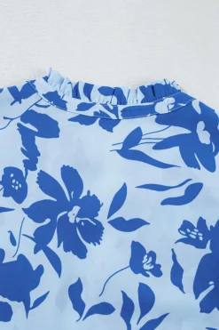Hot Dear-Lover Floral Print Tiered Frilled Trim Flutter Sleeve Maxi Dress Sky Blue
