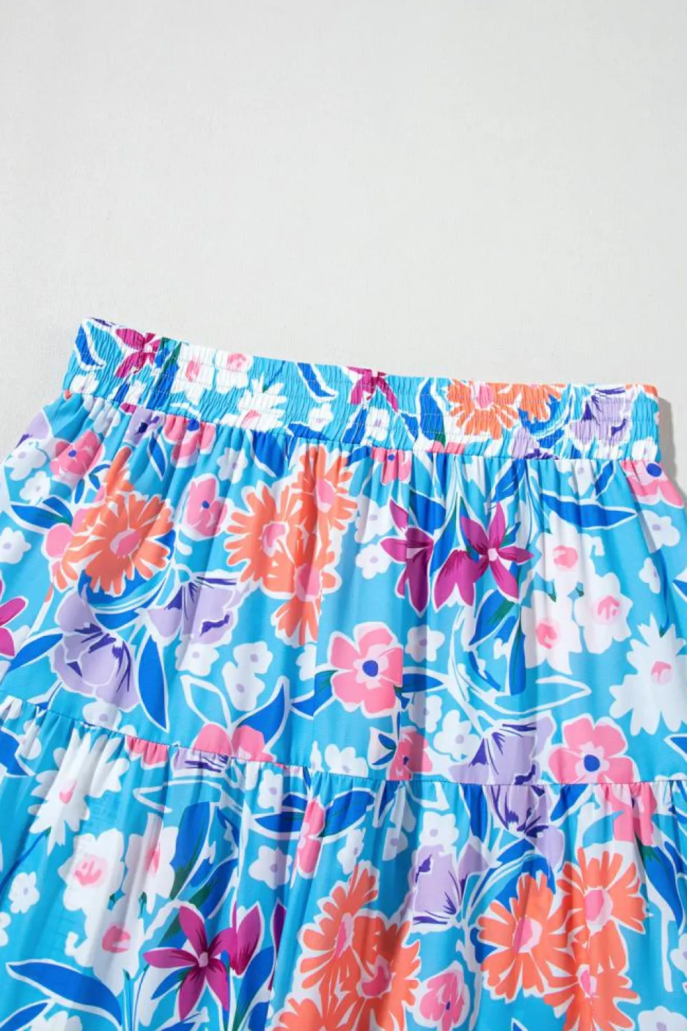 Discount Dear-Lover Floral Printed High Waist Split Wrap Long Skirt Sky Blue