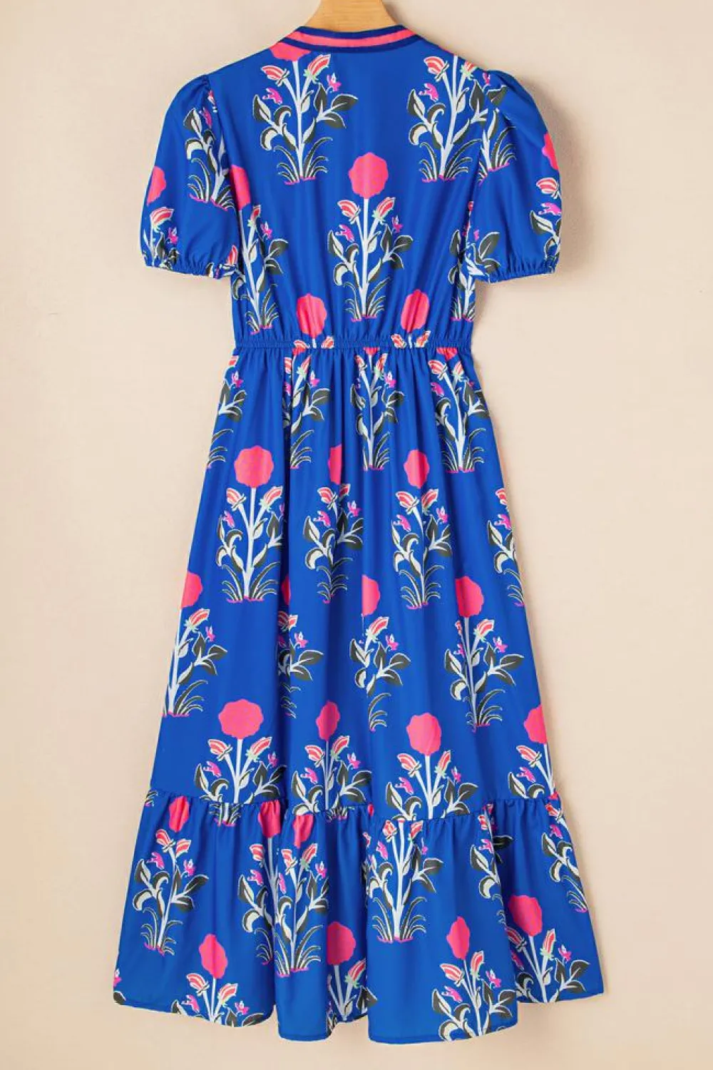 Outlet Dear-Lover Floral Puff Short Sleeve V Neck High Waist Maxi Dress Sky Blue