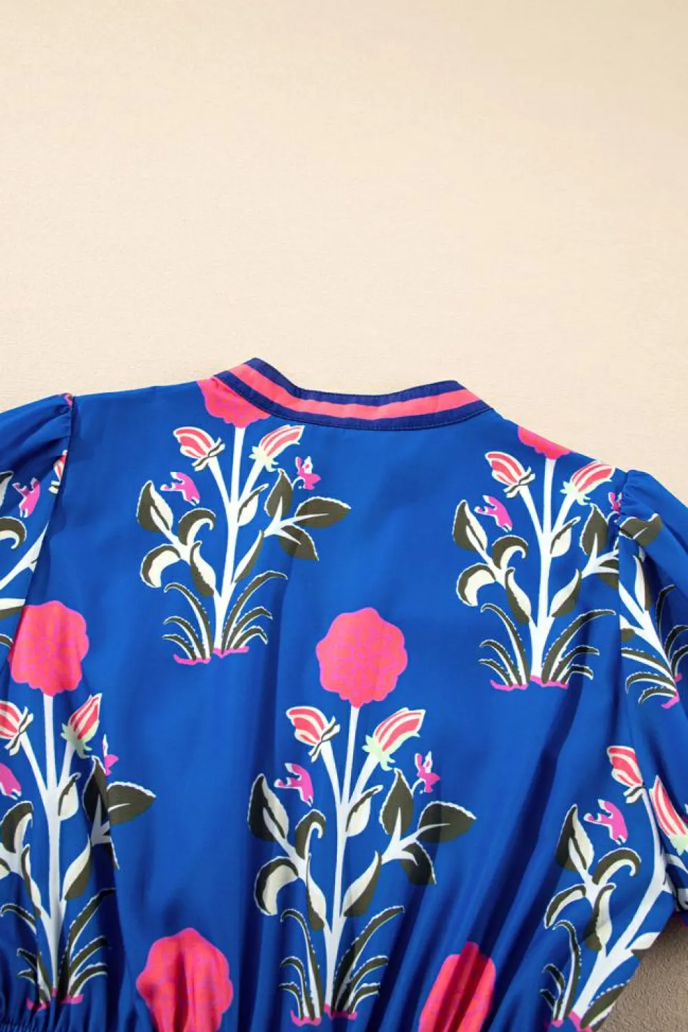 Outlet Dear-Lover Floral Puff Short Sleeve V Neck High Waist Maxi Dress Sky Blue