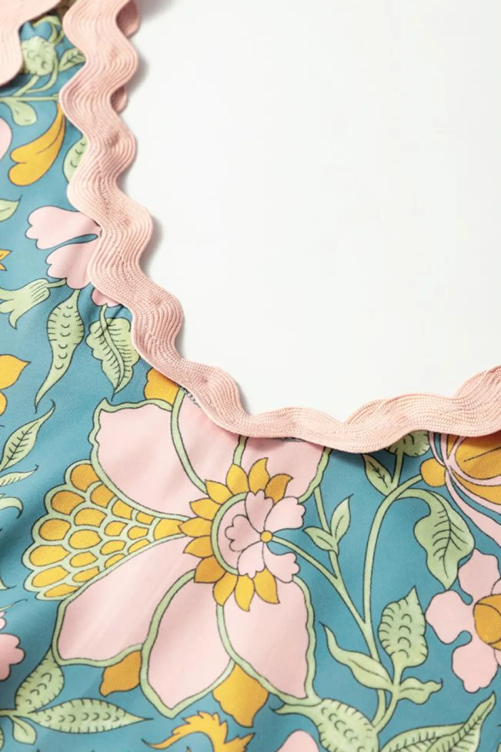New Dear-Lover Floral Ricrac Trim V Neck Shift Mini Tank Dress Sky Blue