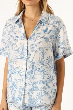 Best Dear-Lover Floral Short Sleeve Shirt and Shorts Set Sky Blue
