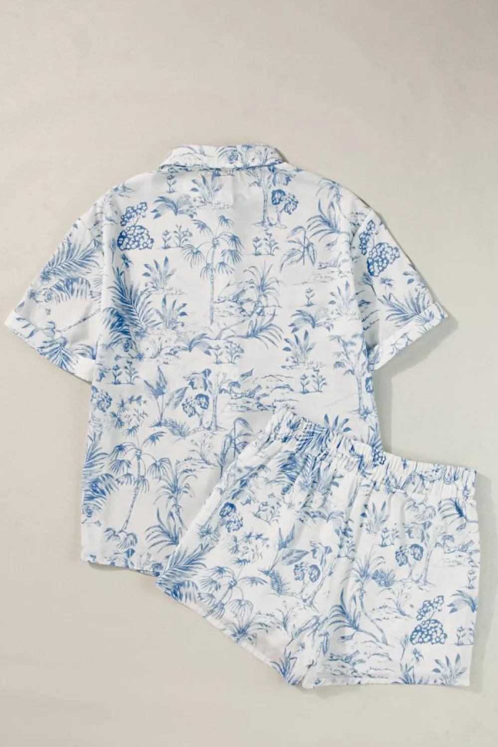 Best Dear-Lover Floral Short Sleeve Shirt and Shorts Set Sky Blue