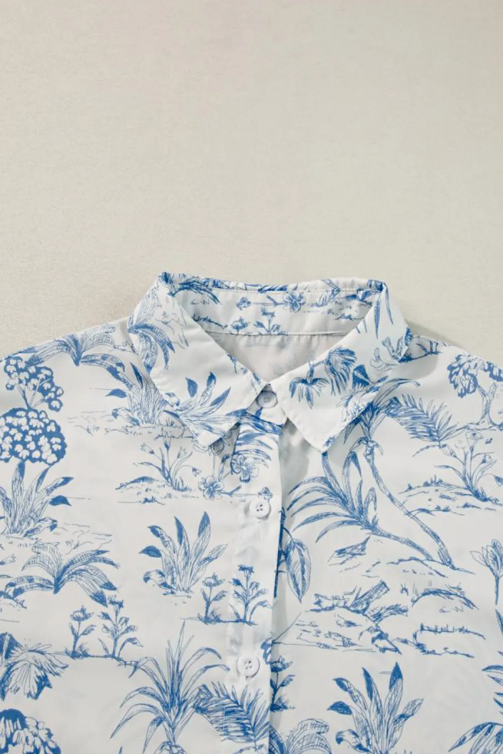 Best Dear-Lover Floral Short Sleeve Shirt and Shorts Set Sky Blue