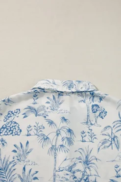 Best Dear-Lover Floral Short Sleeve Shirt and Shorts Set Sky Blue