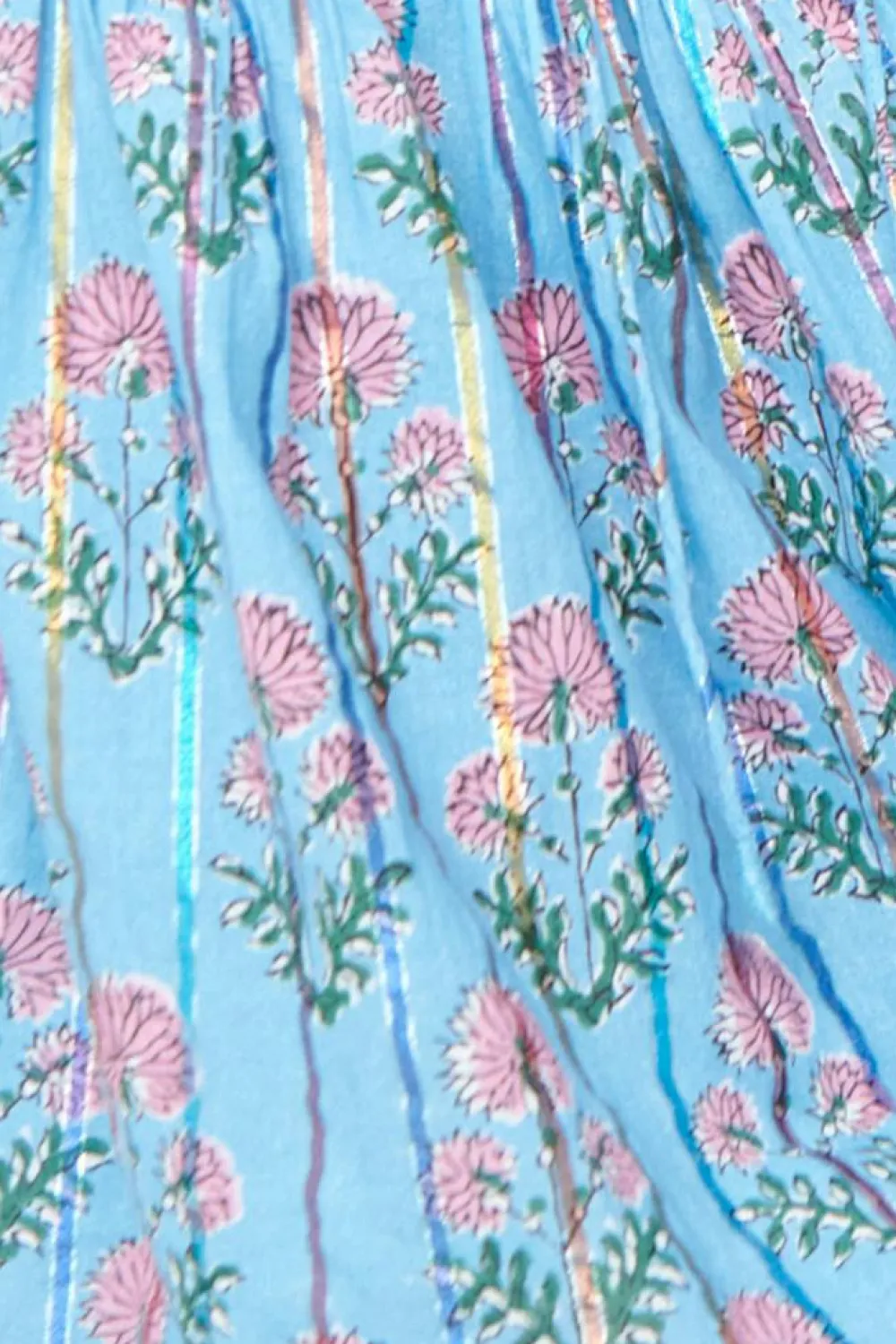 Hot Dear-Lover Floral Striped Print Shirred Yoke Split Neck Blouse Sky Blue