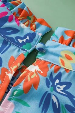 Best Dear-Lover Frilled Collar Floral Vest Sky Blue