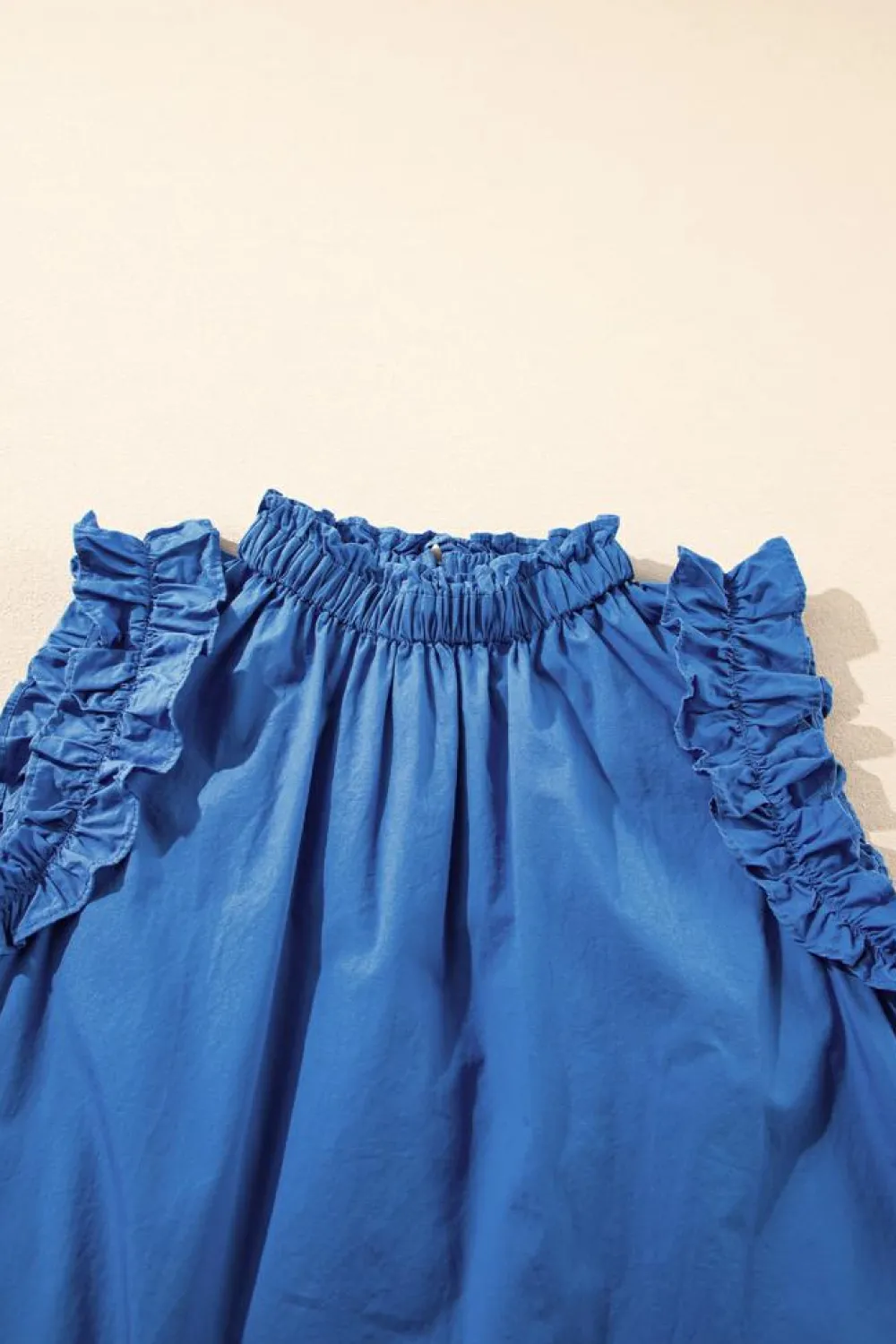 Clearance Dear-Lover Frilled Neck Ruffled Armholes Buttoned Back Tank Top Sky Blue