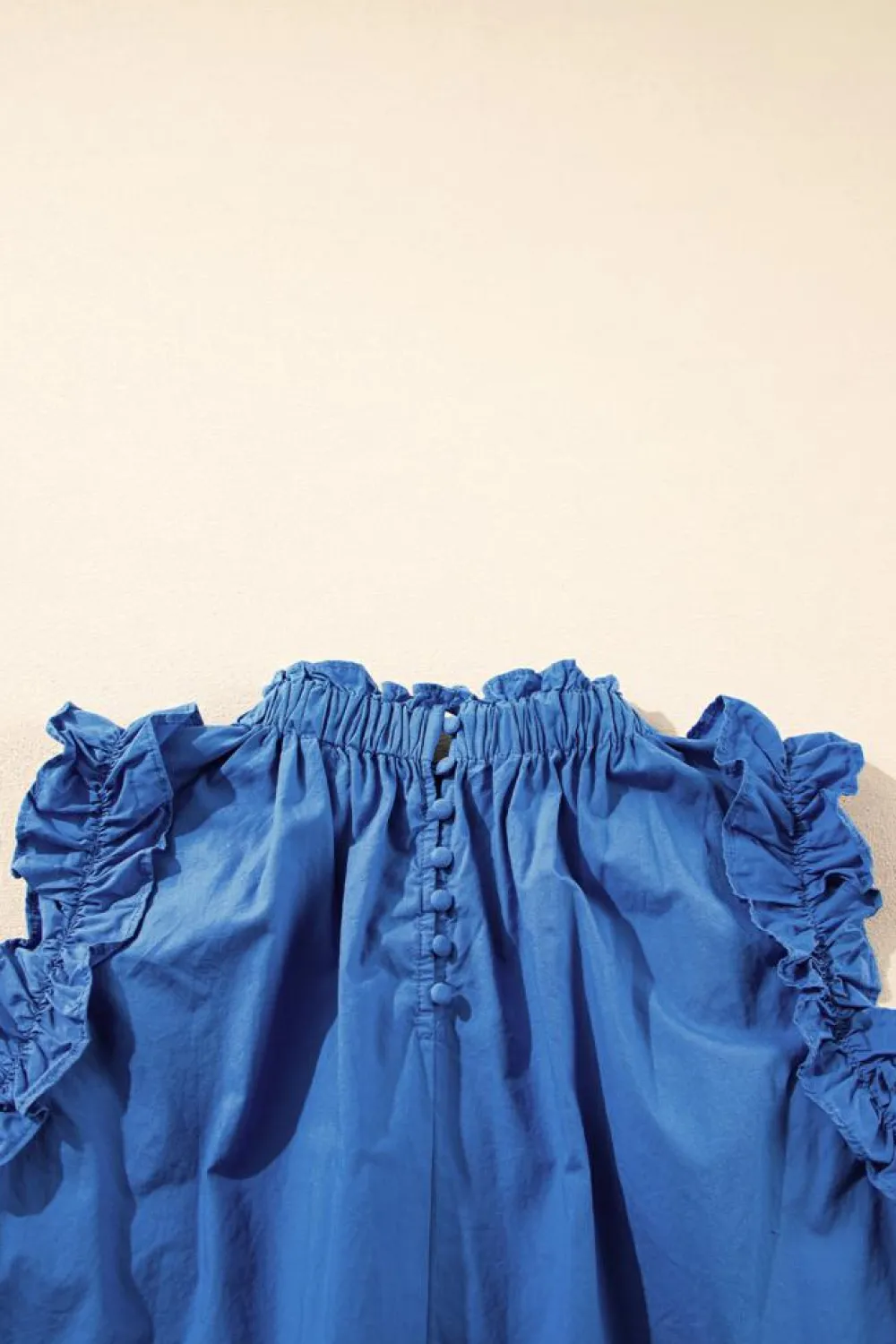 Clearance Dear-Lover Frilled Neck Ruffled Armholes Buttoned Back Tank Top Sky Blue