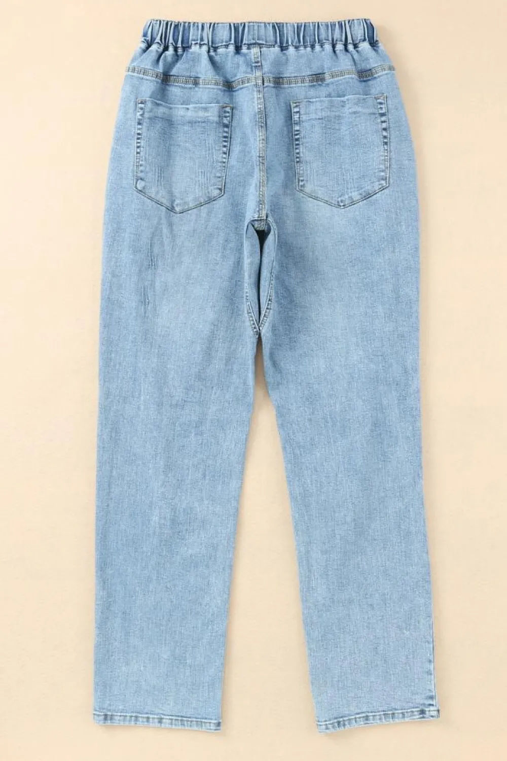 Fashion Dear-Lover Gather Round Distressed Pocketed Denim Jogger Sky Blue