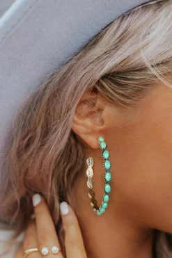 Hot Dear-Lover Gem Inlay Retro C-shape Earrings Sky Blue