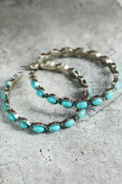 Hot Dear-Lover Gem Inlay Retro C-shape Earrings Sky Blue