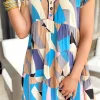 New Dear-Lover Geometric Print Ruffled Cap Sleeve Collared Mini Dress Sky Blue