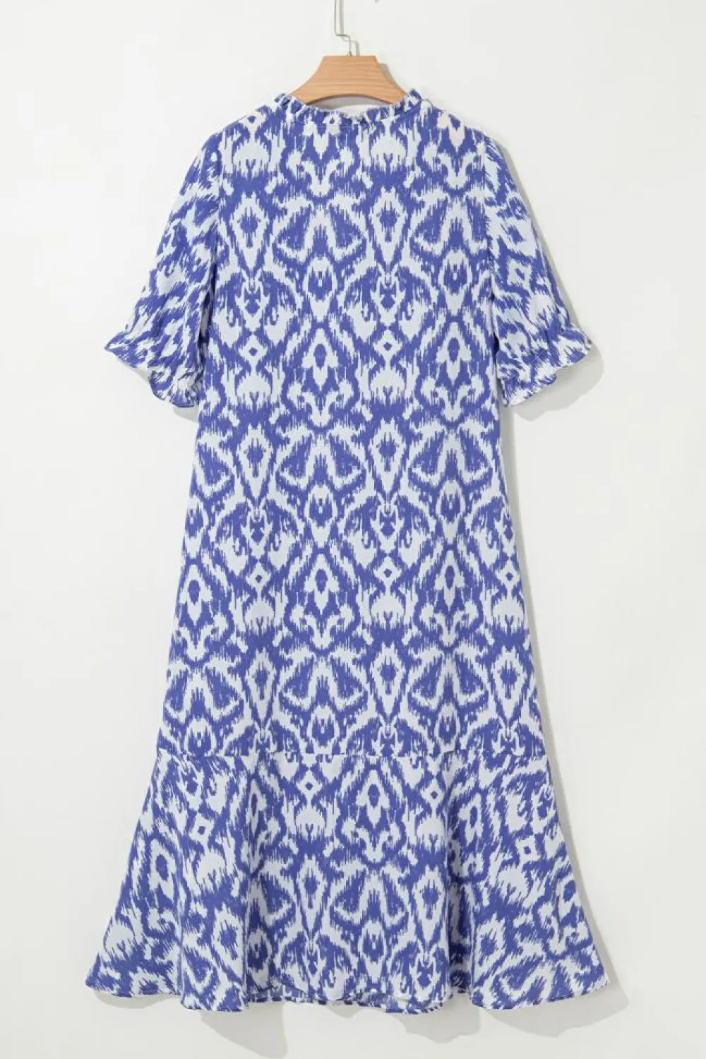 Fashion Dear-Lover Geometric Print V Neck Casual Long Dress Sky Blue