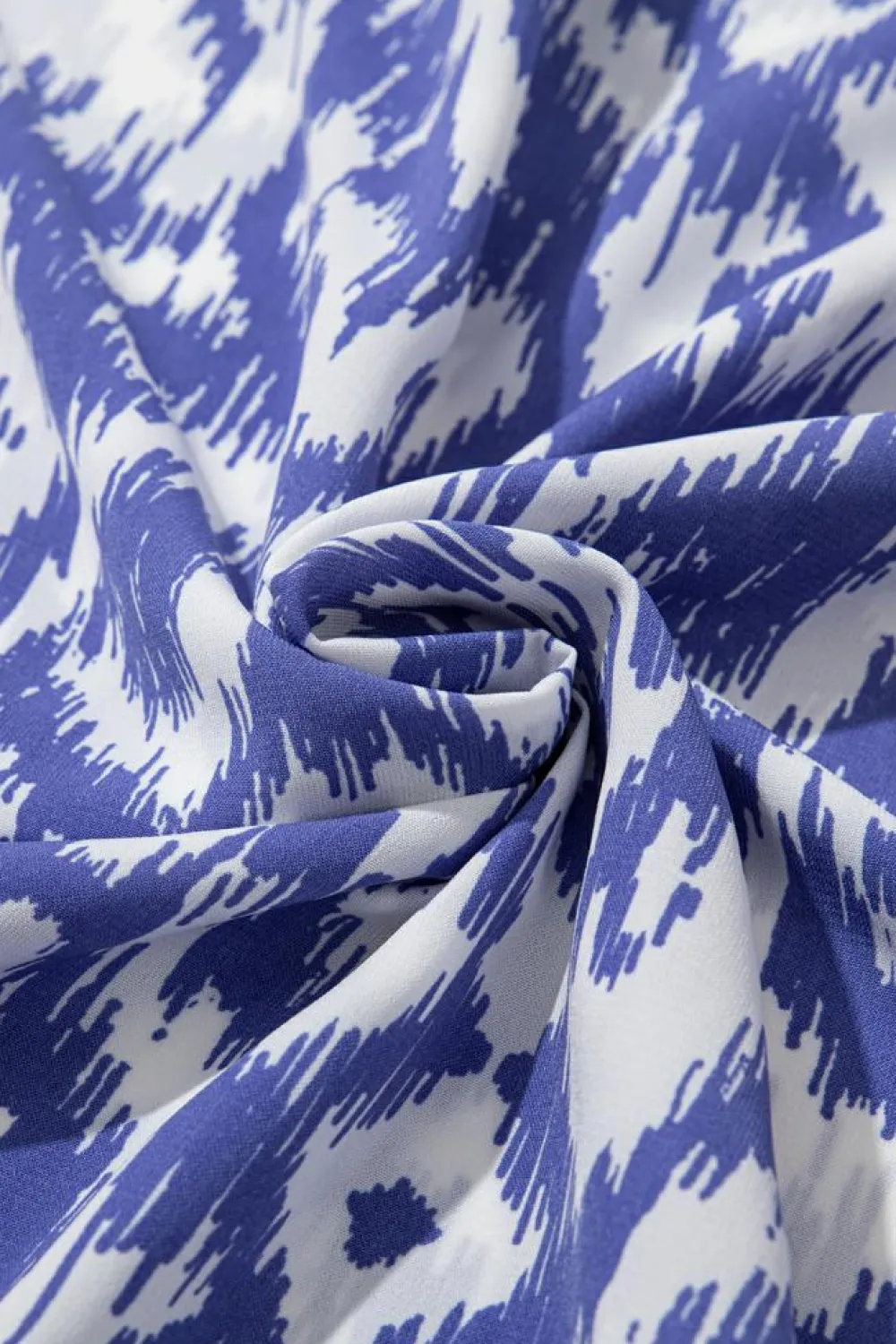 Fashion Dear-Lover Geometric Print V Neck Casual Long Dress Sky Blue