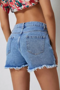 Hot Dear-Lover High Rise Crossover Waist Denim Shorts Sky Blue
