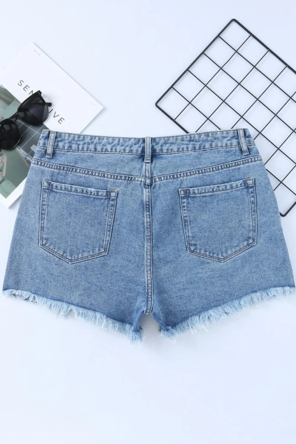 Hot Dear-Lover High Rise Crossover Waist Denim Shorts Sky Blue