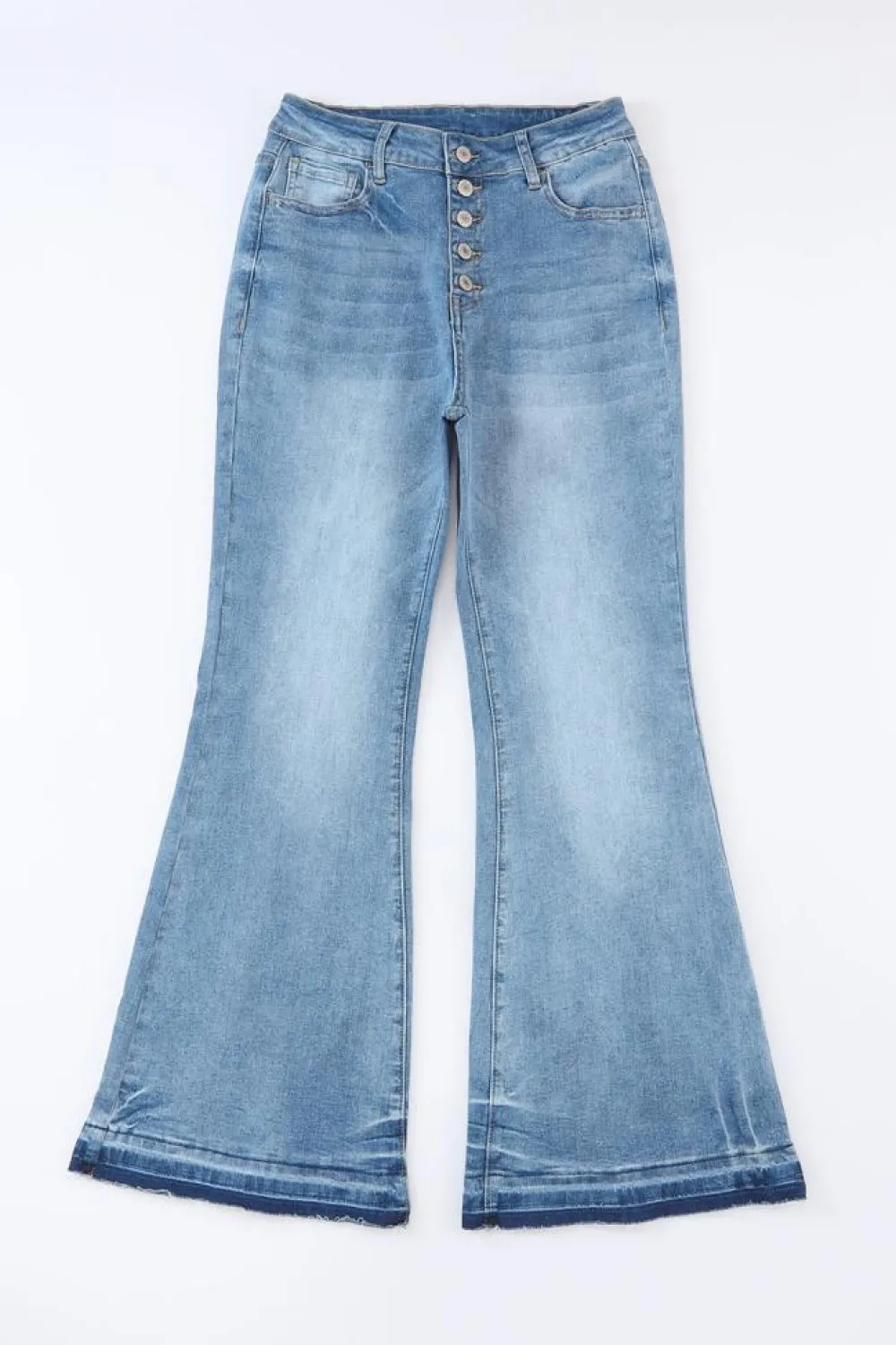 Clearance Dear-Lover High Waist Buttoned Distressed Flared Jeans Sky Blue