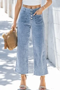 Sale Dear-Lover High Waist Cropped Wide Leg Jeans Sky Blue