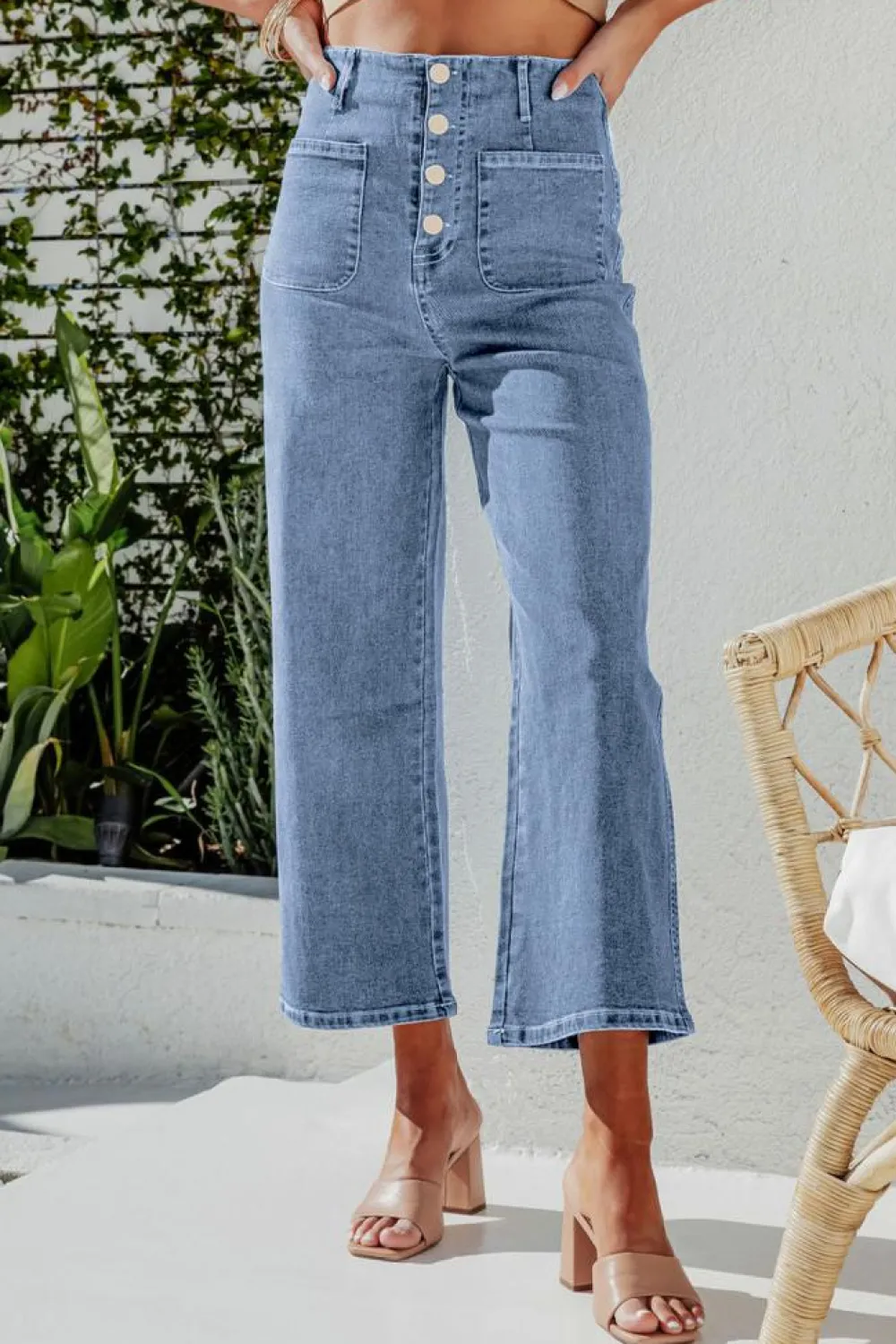 Sale Dear-Lover High Waist Cropped Wide Leg Jeans Sky Blue