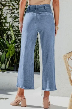 Sale Dear-Lover High Waist Cropped Wide Leg Jeans Sky Blue