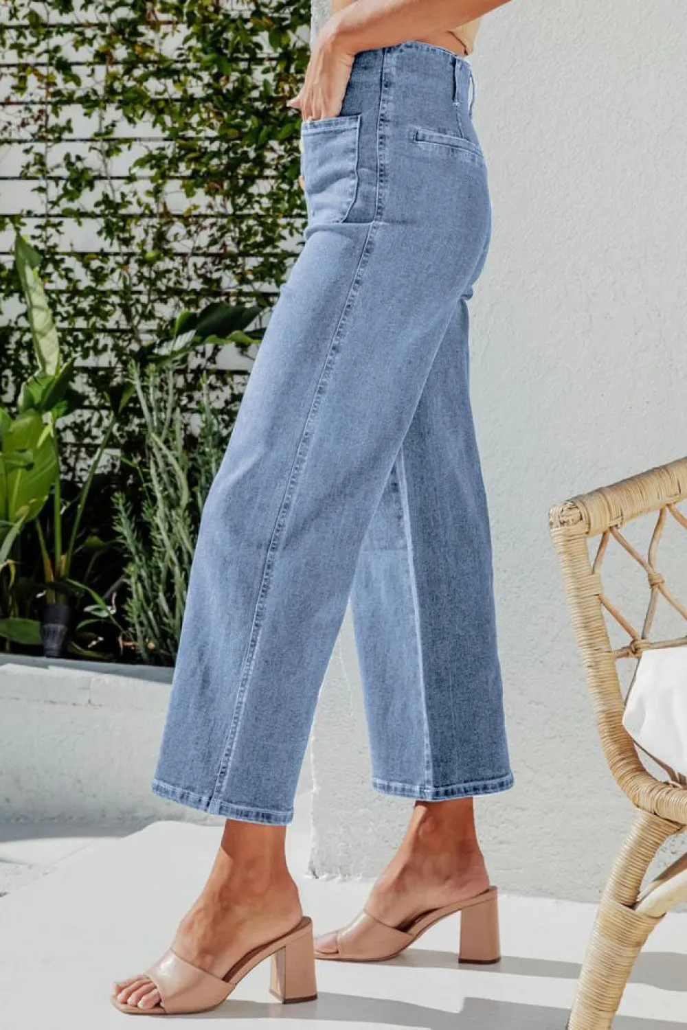 Sale Dear-Lover High Waist Cropped Wide Leg Jeans Sky Blue