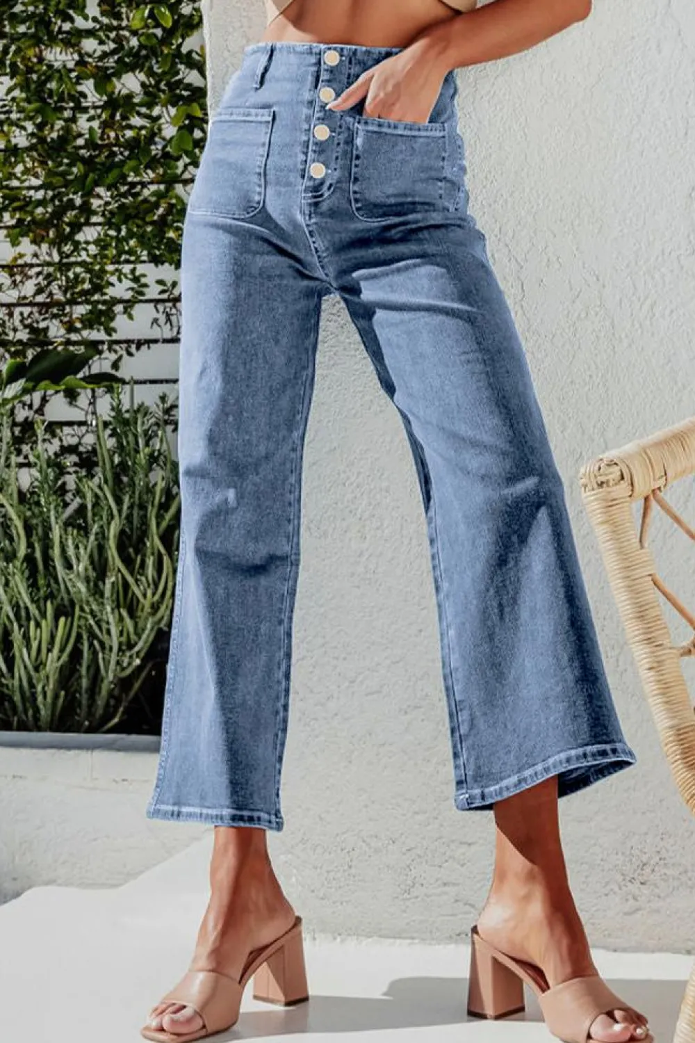 Sale Dear-Lover High Waist Cropped Wide Leg Jeans Sky Blue