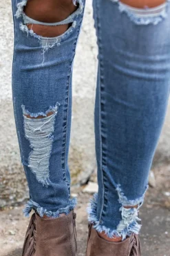 Hot Dear-Lover High Waist Distressed Skinny Jeans Sky Blue