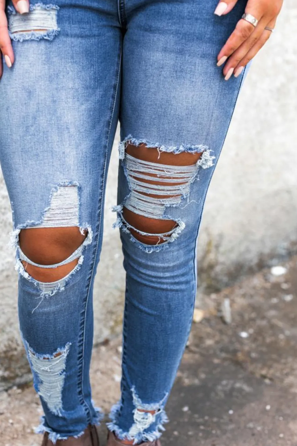 Hot Dear-Lover High Waist Distressed Skinny Jeans Sky Blue
