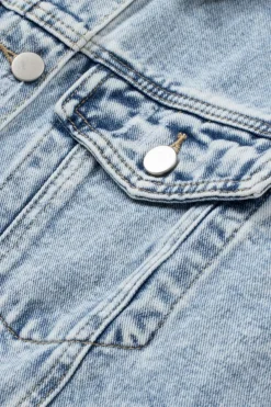 Sale Dear-Lover Lapel Distressed Raw Hem Buttons Denim Jacket Sky Blue
